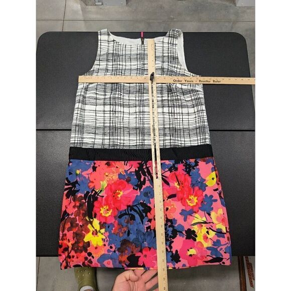 Ann Taylor Loft Mod Floral Plaid Shift Dress Sleeveless Color Block Size 10 - Picture 5 of 5